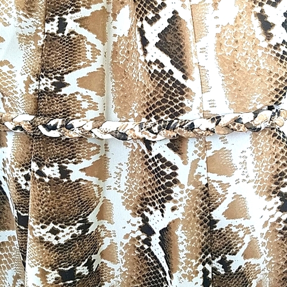 Sundress belted Python snake print lined chiffon high low Brown Tan Cream XS - Picture 11 of 13